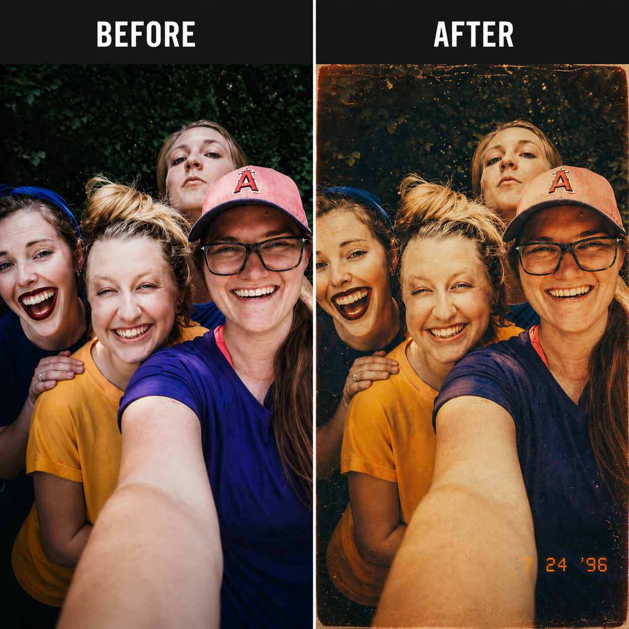 Fotografie retro cu patru tinere, tablou canvas pentru perete