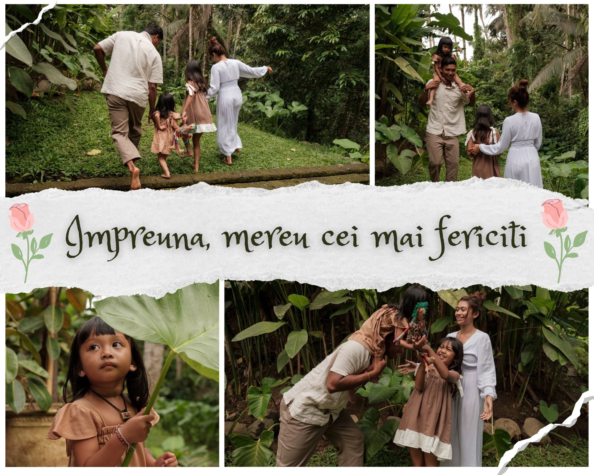 Imagine cu colaj foto de familie in natura, tiparita pe panza canvas