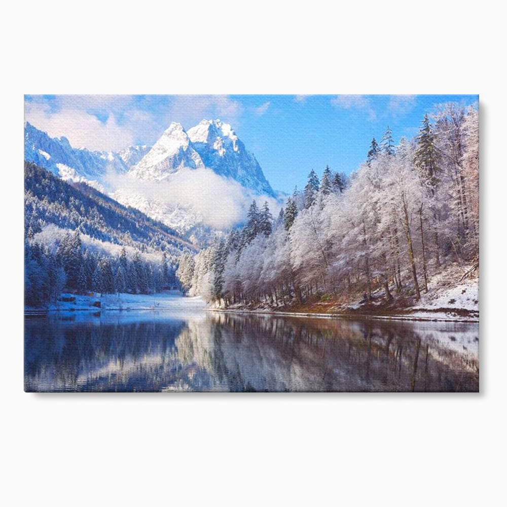 Tablou canvas cu tablou canvas cu peisaj montan iarna, fara rama, pe sasiu de lemn