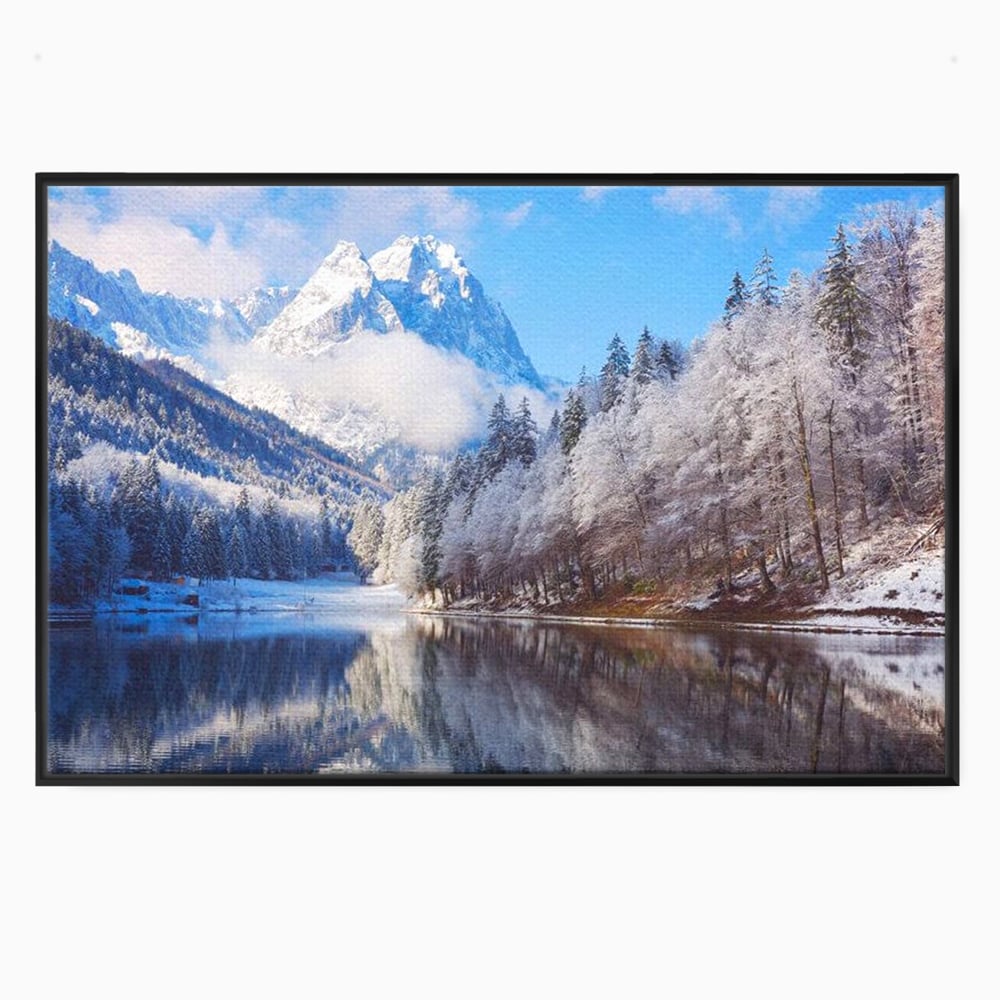 Tablou canvas cu tablou canvas cu peisaj montan iarna, in rama de aluminiu negru