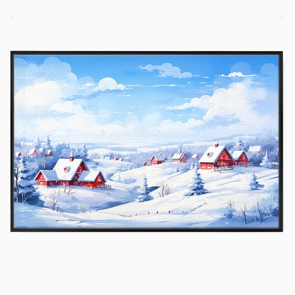 Tablou canvas cu tablou canvas cu peisaj de iarna, in rama de aluminiu negru