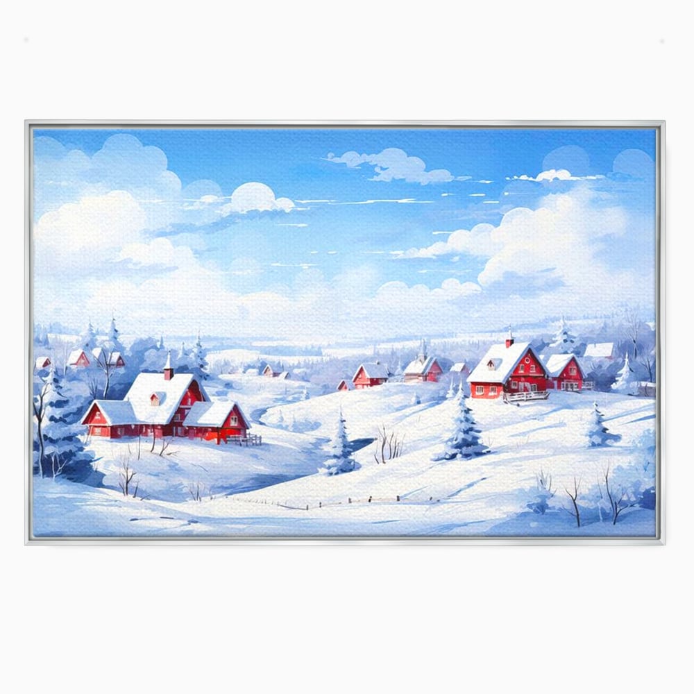Tablou canvas cu tablou canvas cu peisaj de iarna, in rama de aluminiu argintiu
