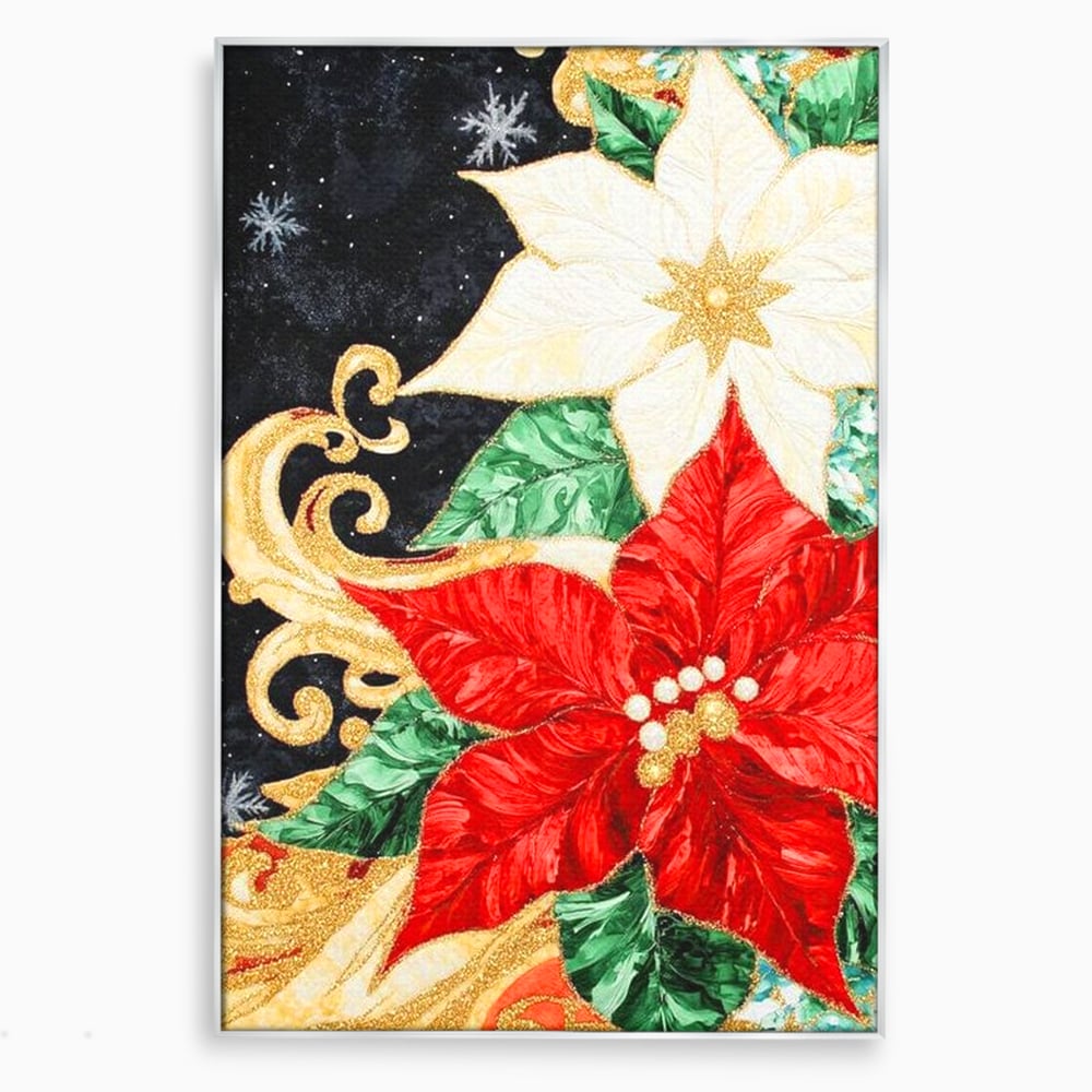 Tablou canvas cu tablou canvas cu craciunite rosii si albe, in rama de aluminiu argintiu
