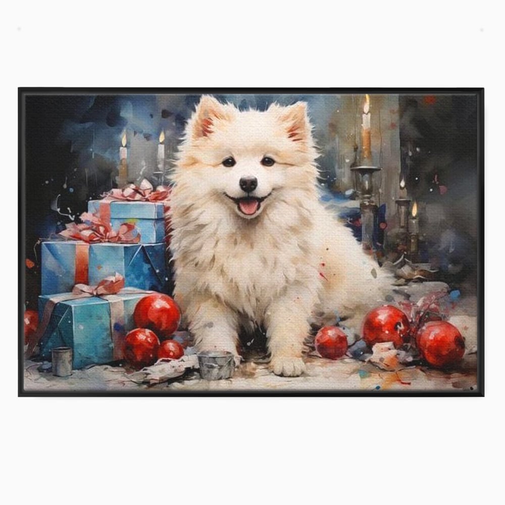 Tablou canvas cu tablou canvas cu catel samoyed, in rama de aluminiu negru