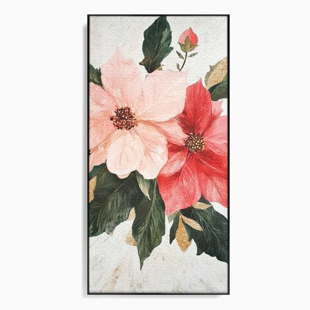 Tablou canvas cu tablou canvas cu flori de craciun, in rama de aluminiu negru