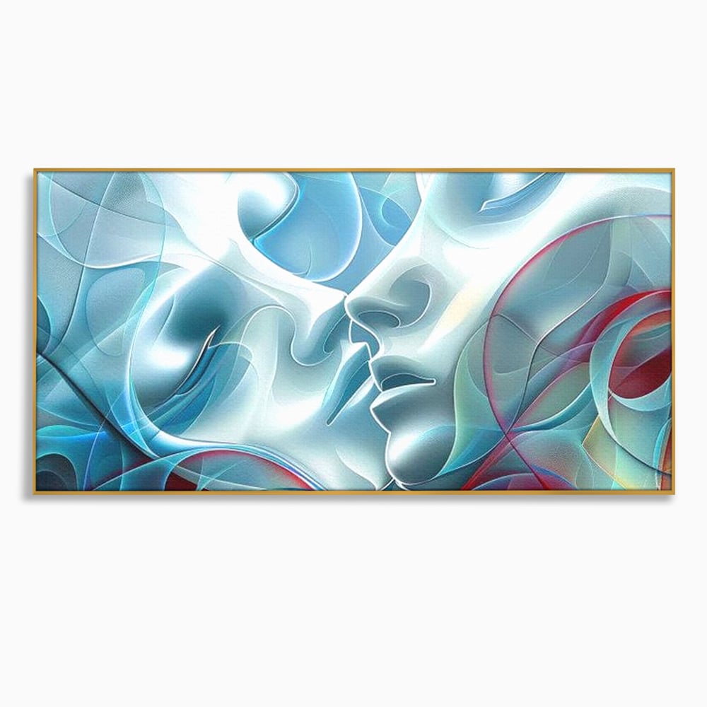 Tablou canvas cu tablou canvas cu chipuri umane contopite, in rama de aluminiu auriu