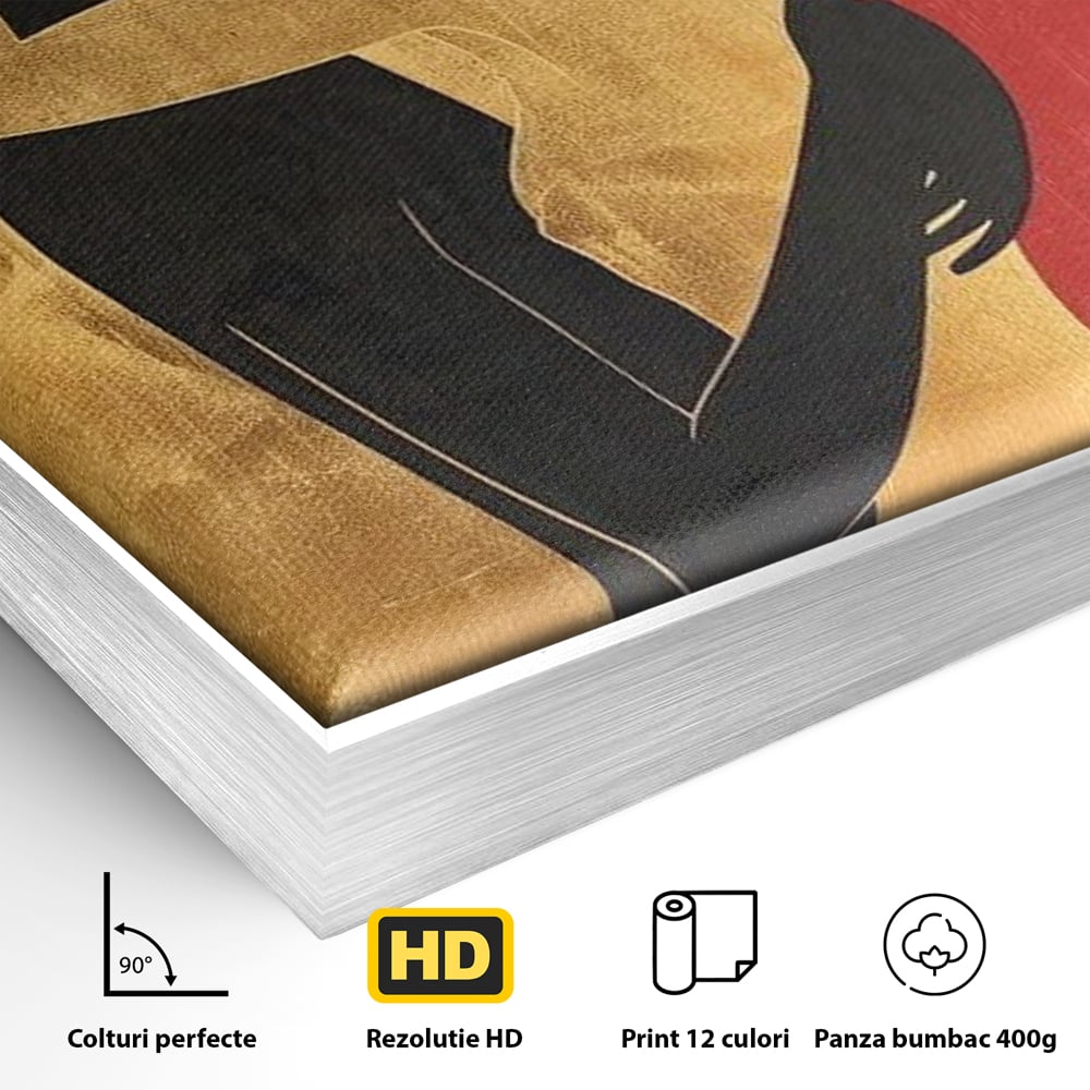 Detaliu al suprafetei: tablou canvas cu siluete in imbratisare, in rama de aluminiu argintiu