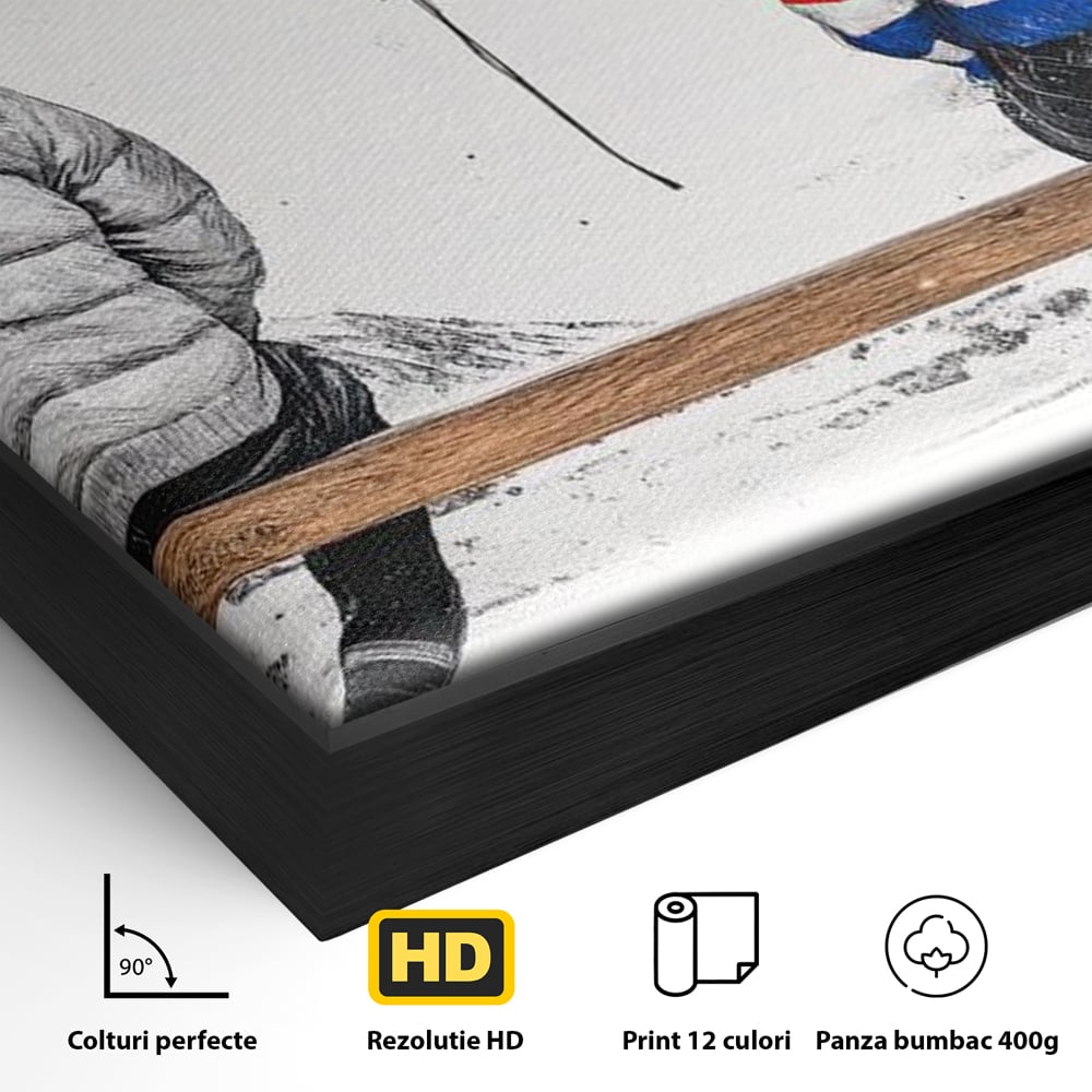 Detaliu al suprafetei: ilustratie cu doi tineri pe banca, in rama de aluminiu negru
