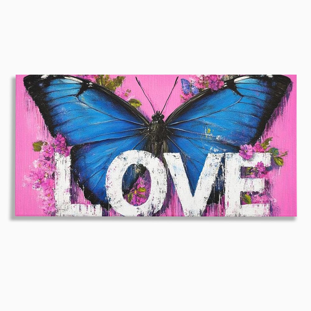 Tablou canvas cu tablou canvas cu fluture albastru, fara rama, pe sasiu de lemn