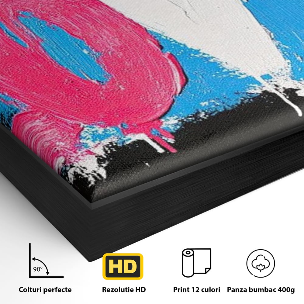 Detaliu al suprafetei: tablou canvas cu mesajul love, in rama de aluminiu negru