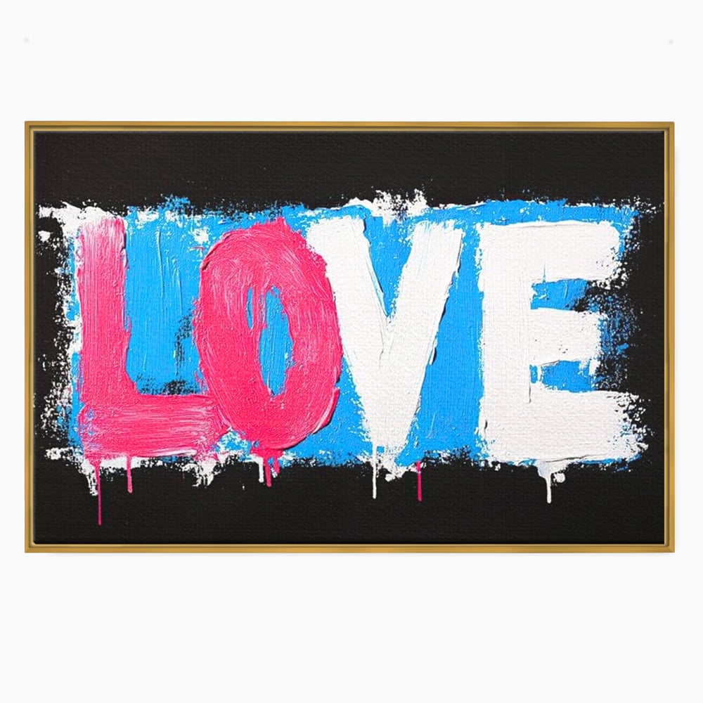 Tablou canvas cu tablou canvas cu mesajul love, in rama de aluminiu auriu