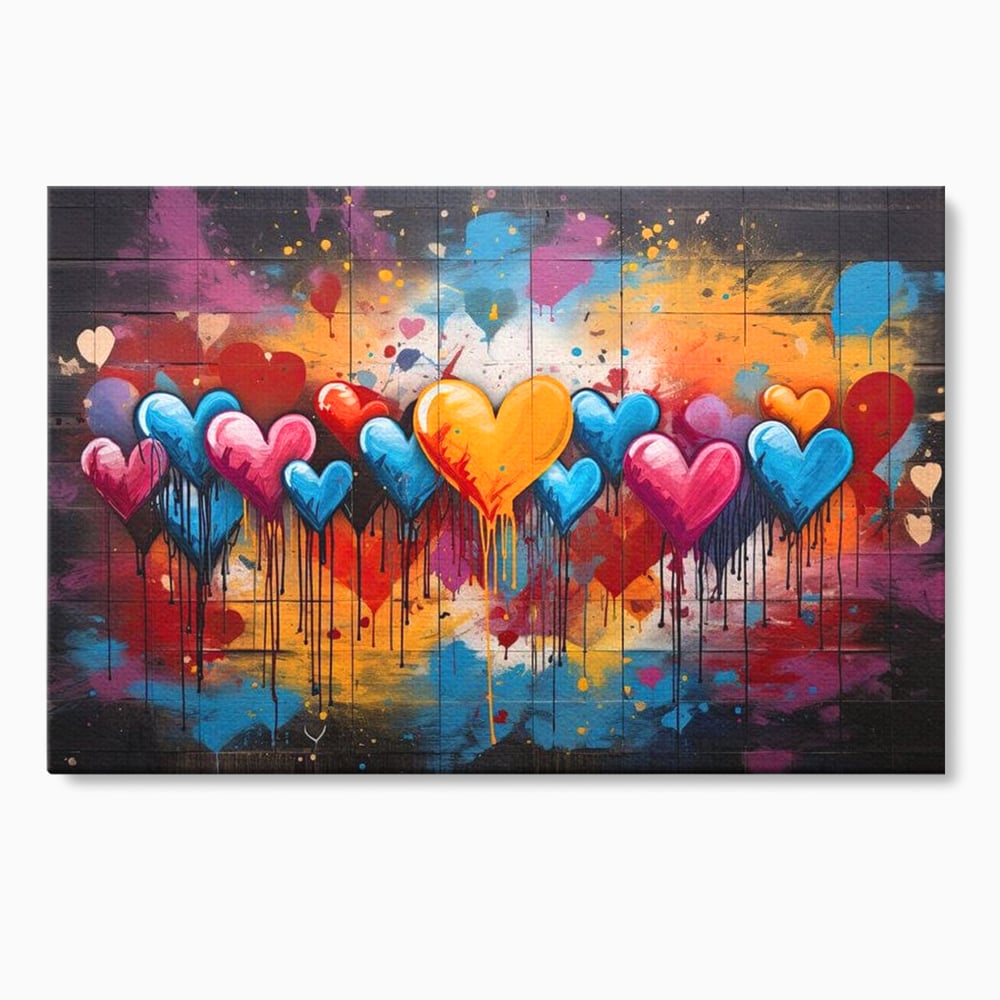 Tablou canvas cu tablou canvas cu inimi colorate, fara rama, pe sasiu de lemn