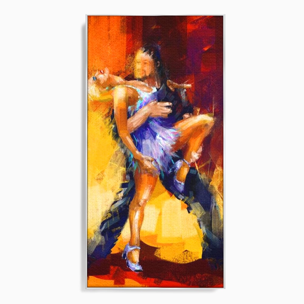 Tablou canvas cu tablou canvas cu un cuplu dansand tango, in rama de aluminiu argintiu