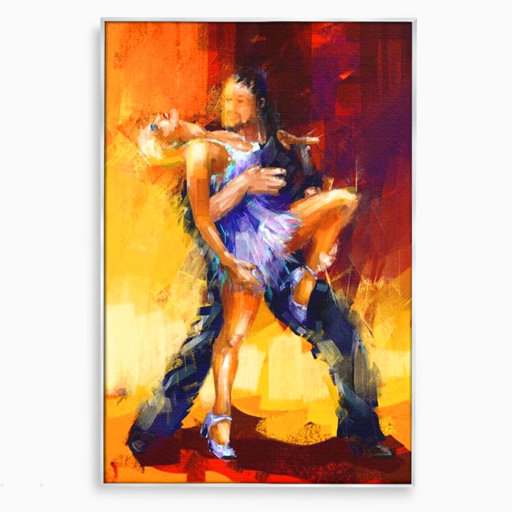 Tablou canvas cu tablou canvas cu un cuplu dansand tango, in rama de aluminiu argintiu