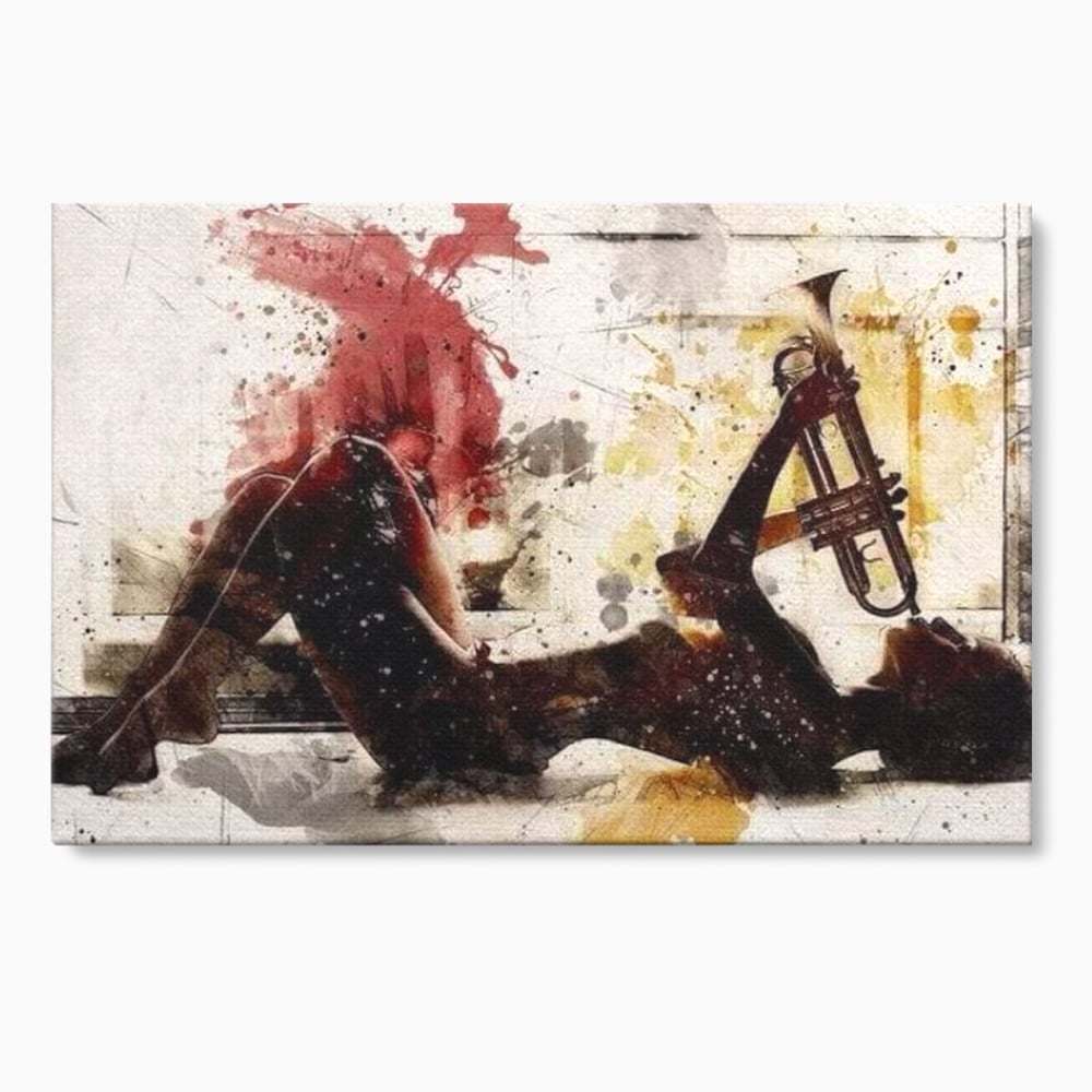 Tablou canvas cu tablou canvas cu silueta si trompeta, fara rama, pe sasiu de lemn