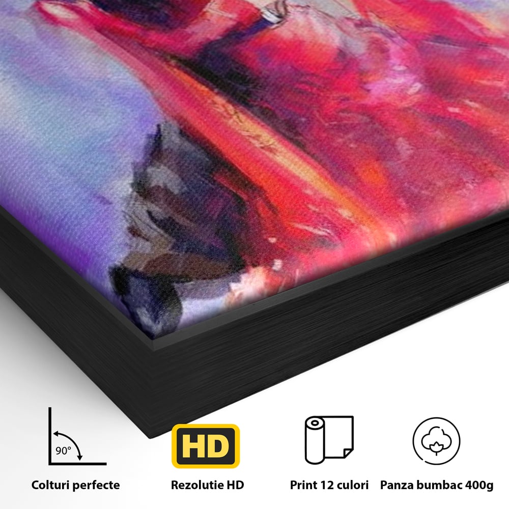 Detaliu al suprafetei: tablou canvas cu o pereche dansand, in rama de aluminiu negru