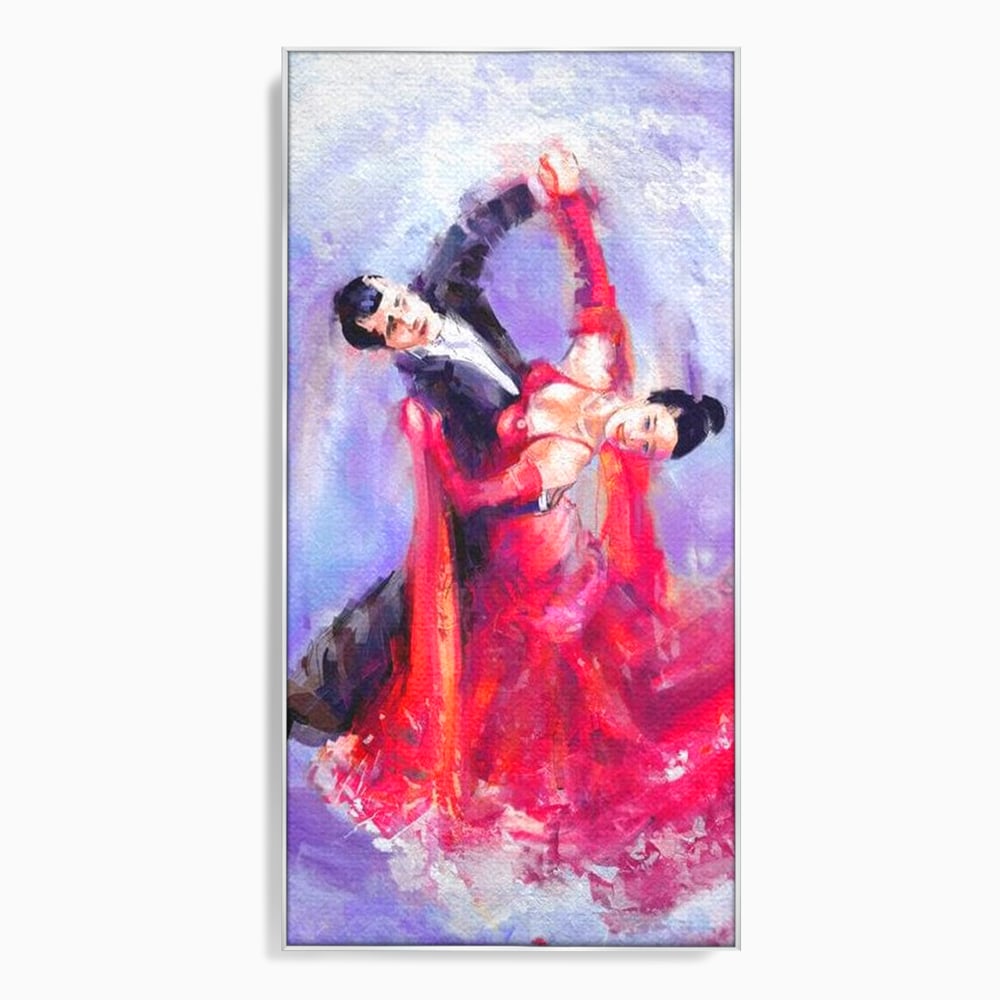 Tablou canvas cu tablou canvas cu o pereche dansand, in rama de aluminiu argintiu