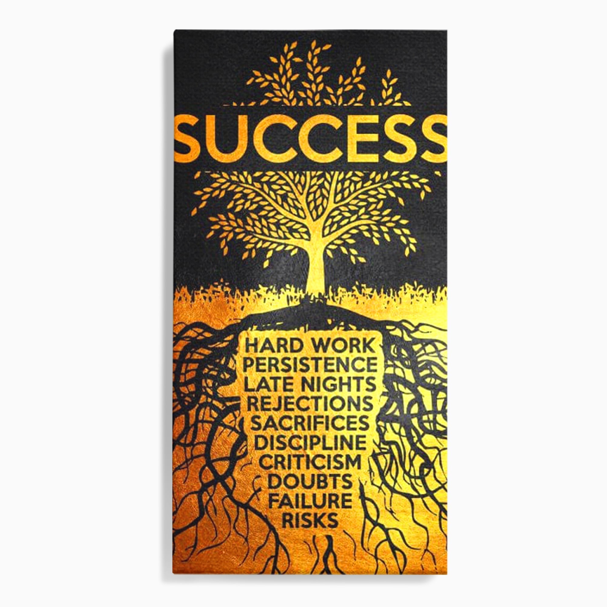 Tablou canvas cu tablou motivational cu arborele succesului, fara rama, pe sasiu de lemn