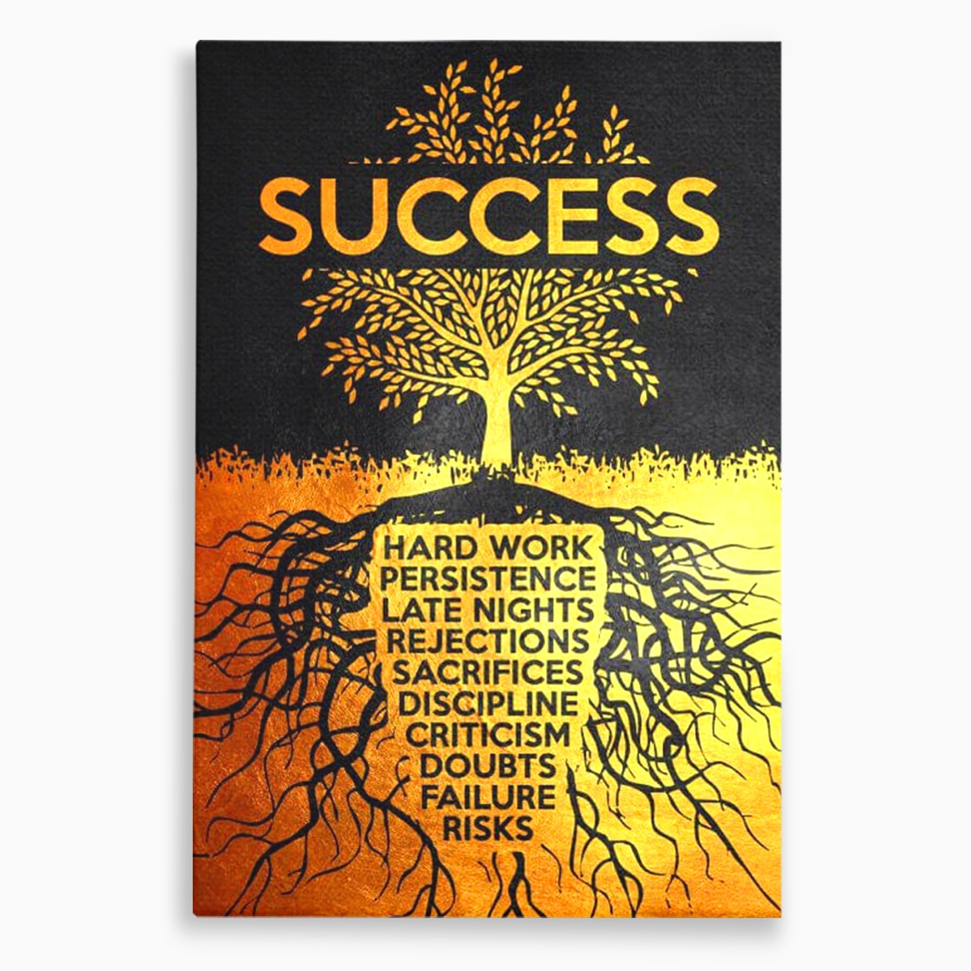 Tablou canvas cu tablou motivational cu arborele succesului, fara rama, pe sasiu de lemn
