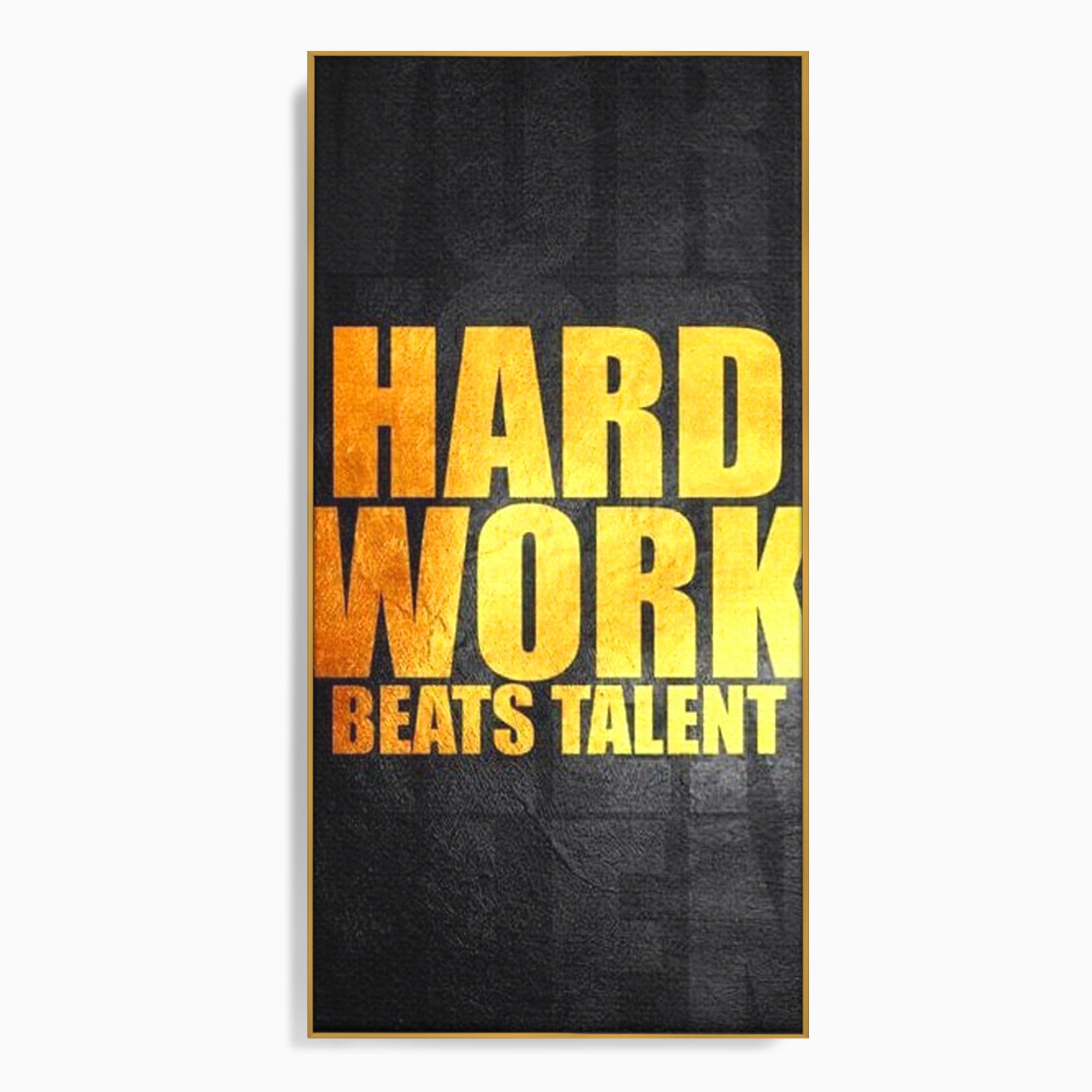 Tablou canvas cu tablou motivational cu mesaj aurit, in rama de aluminiu auriu