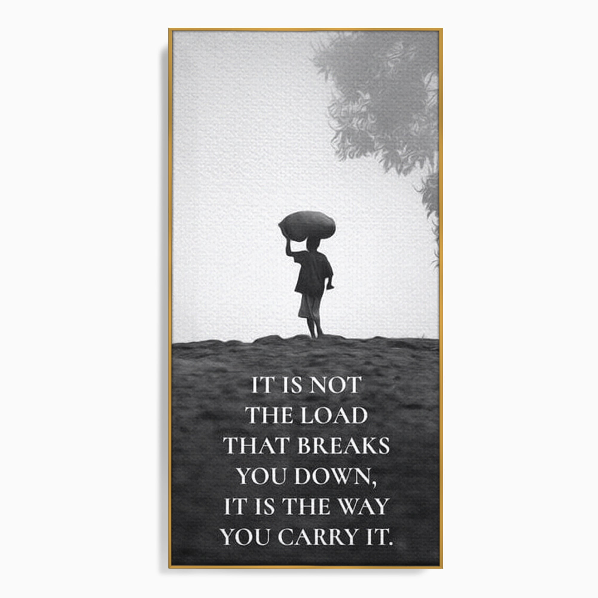 Tablou canvas cu tablou motivational cu silueta si text, in rama de aluminiu auriu