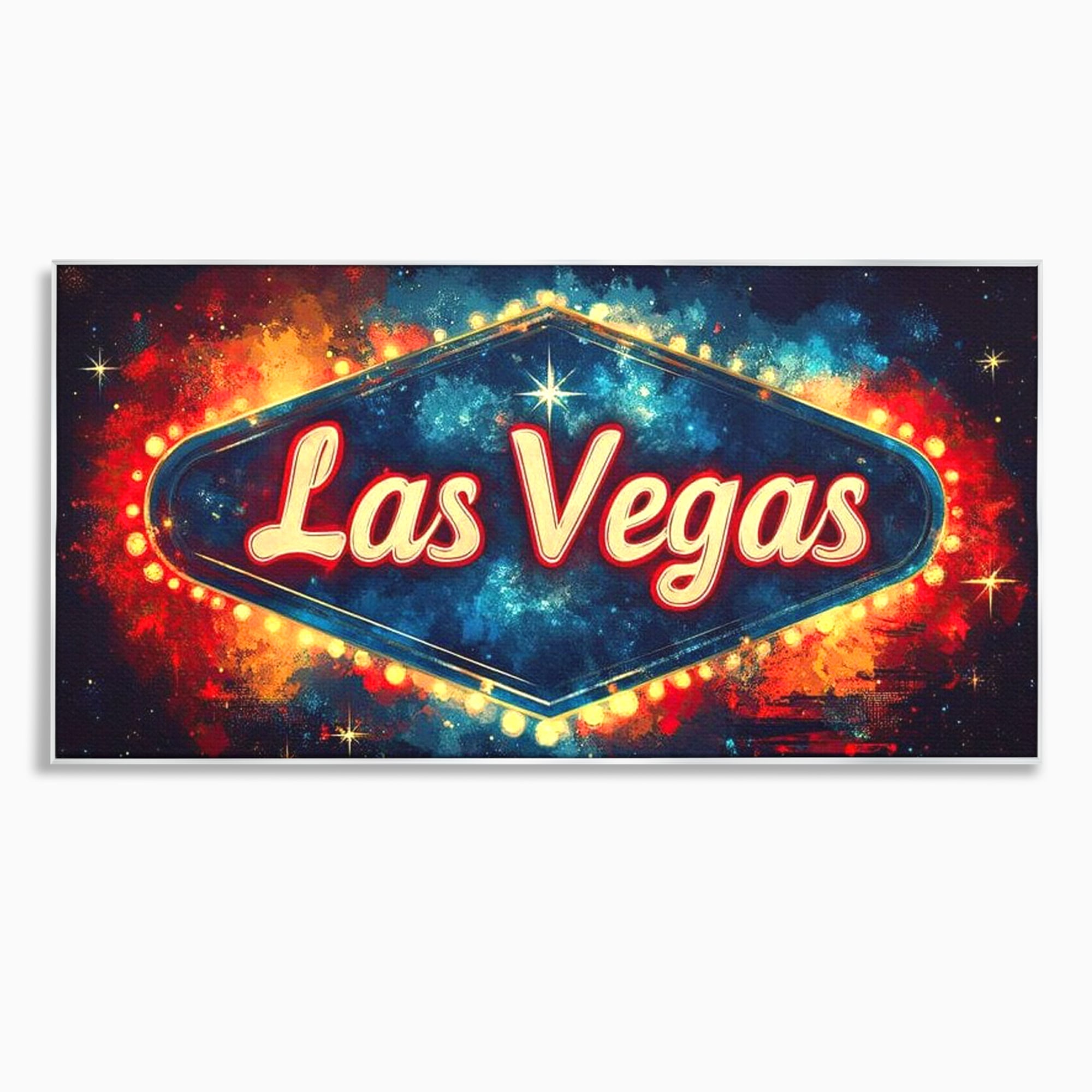 Tablou canvas cu tablou canvas cu semn neon las vegas, in rama de aluminiu argintiu