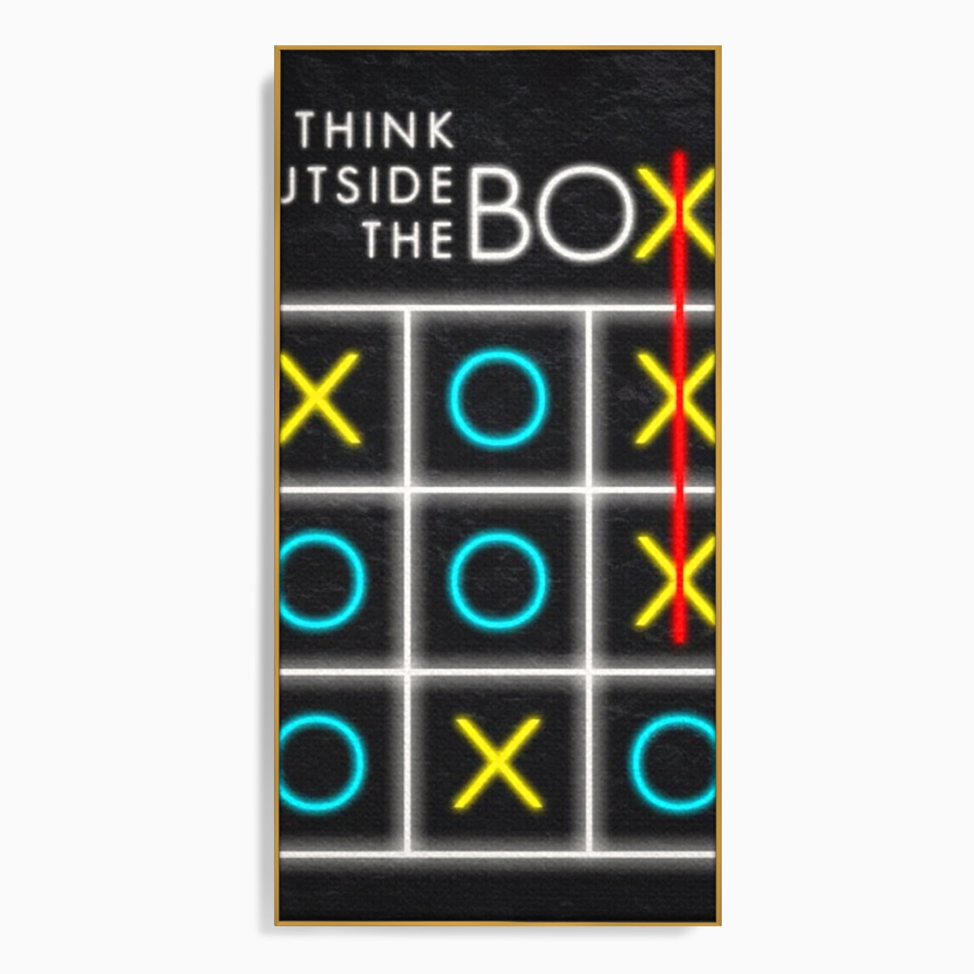 Tablou canvas cu tablou canvas cu joc de tictactoe si text, in rama de aluminiu auriu