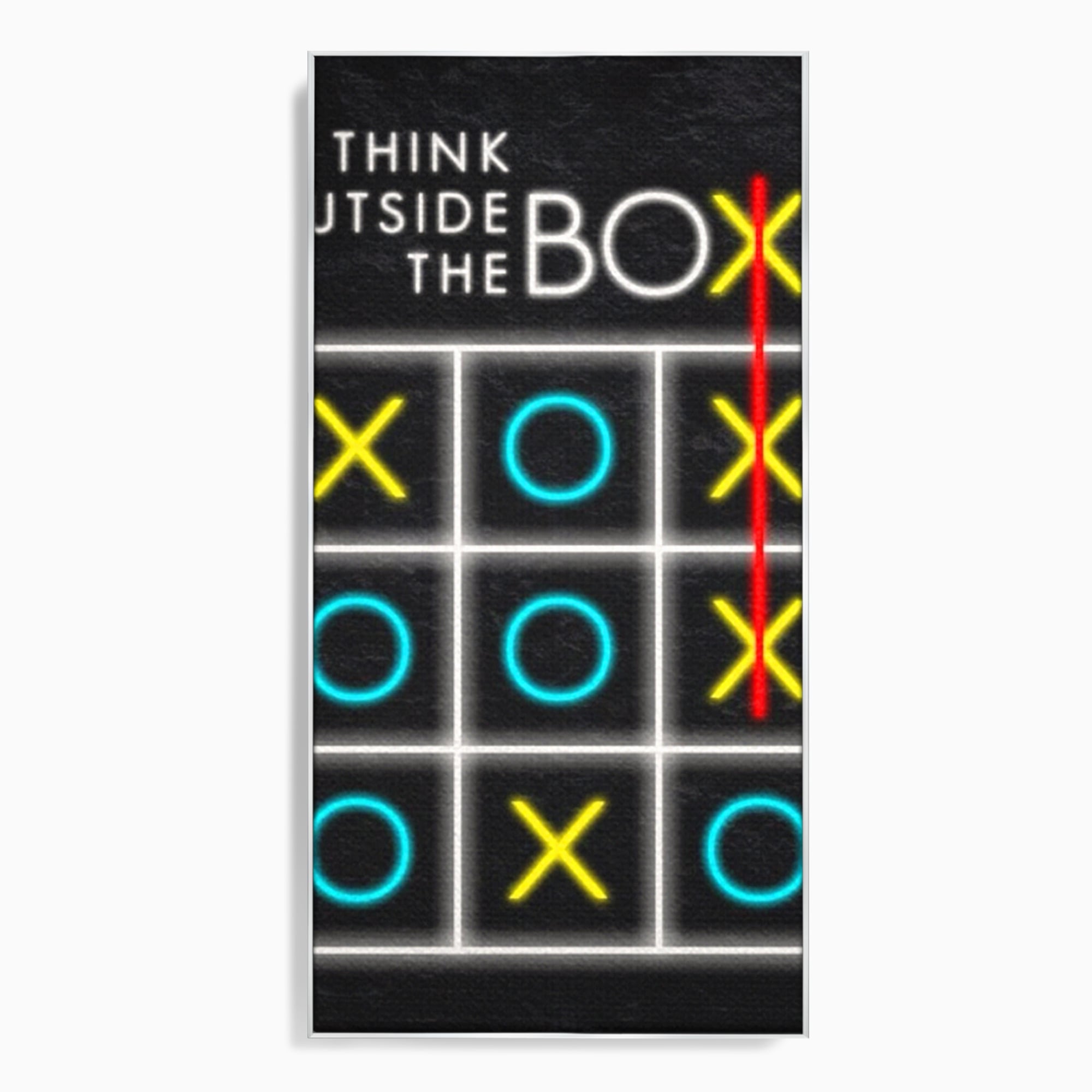 Tablou canvas cu tablou canvas cu joc de tictactoe si text, in rama de aluminiu argintiu