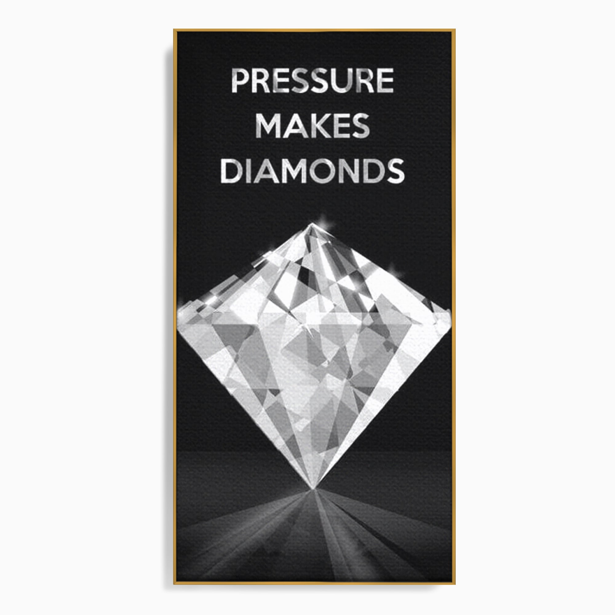 Tablou canvas cu tablou motivational cu diamant argintiu, in rama de aluminiu auriu