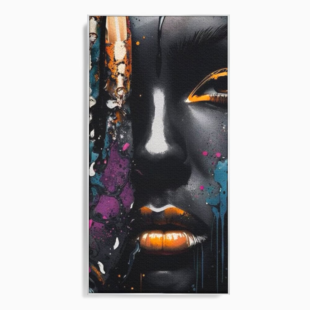Tablou canvas cu tablou canvas cu portret street art, in rama de aluminiu argintiu
