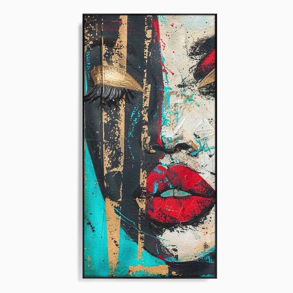 Tablou canvas cu tablou canvas cu portret avangardist, in rama de aluminiu negru