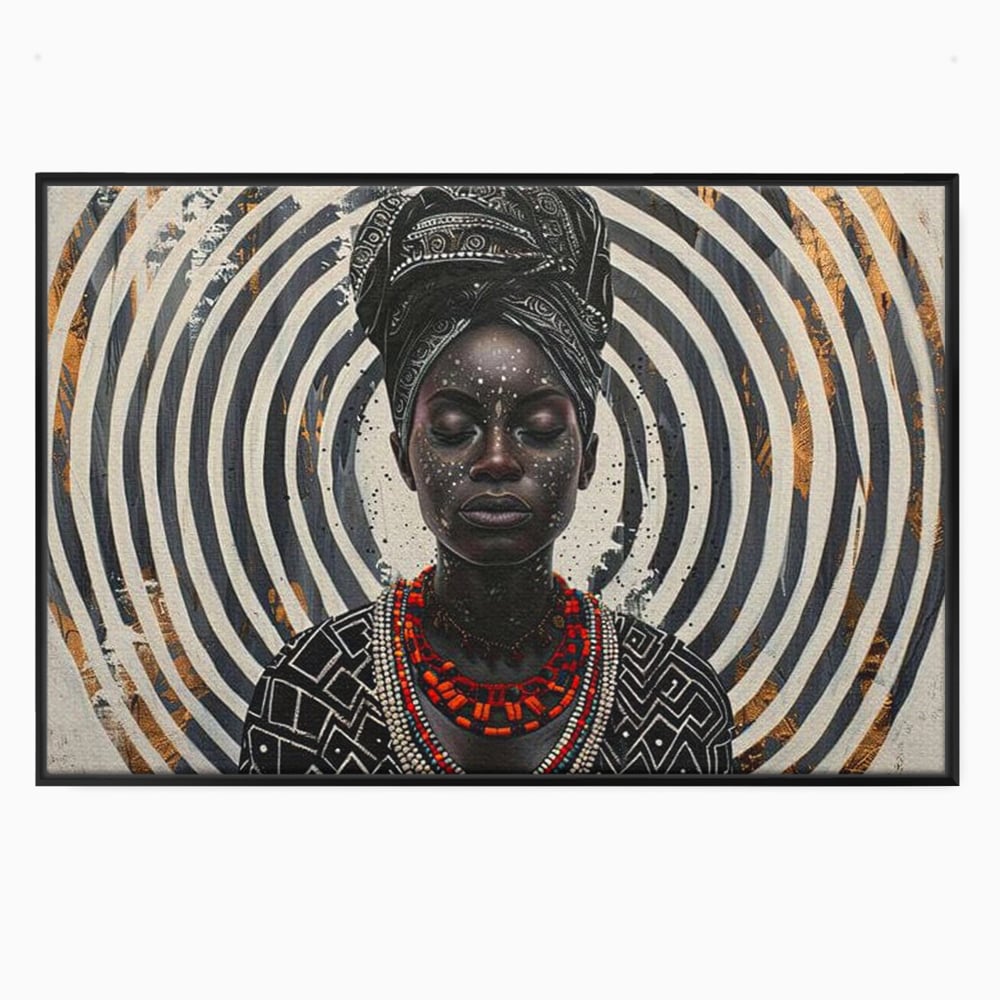Tablou canvas cu tablou canvas cu regina africana, in rama de aluminiu negru