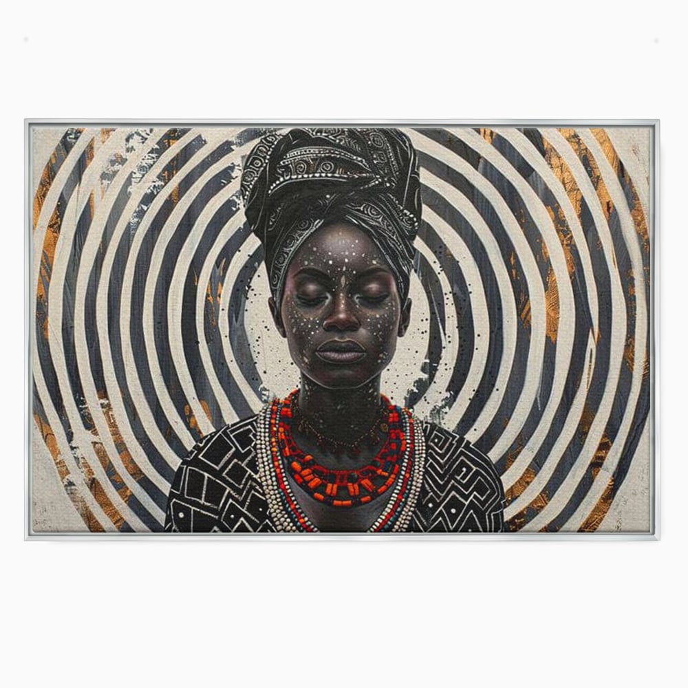 Tablou canvas cu tablou canvas cu regina africana, in rama de aluminiu argintiu