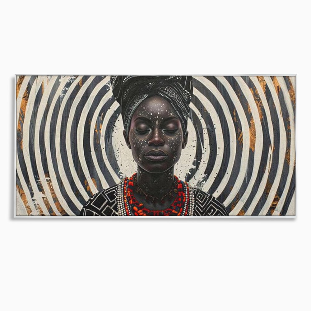 Tablou canvas cu tablou canvas cu regina africana, in rama de aluminiu argintiu