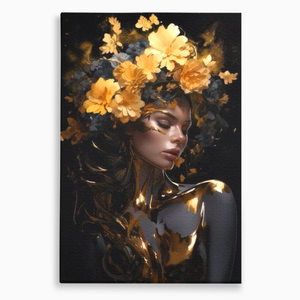 Tablou canvas cu tablou canvas cu portret de femeie aurita, fara rama, pe sasiu de lemn