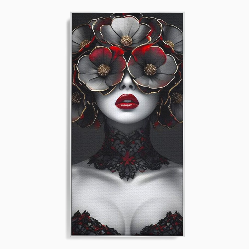 Tablou canvas cu tablou canvas portret feminin gotic, in rama de aluminiu argintiu