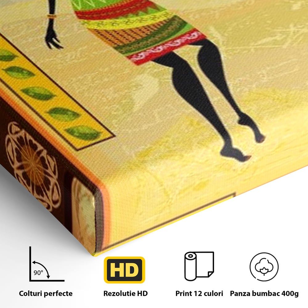 Detaliu al suprafetei: tablou canvas cu silueta feminina african, fara rama, pe sasiu de lemn