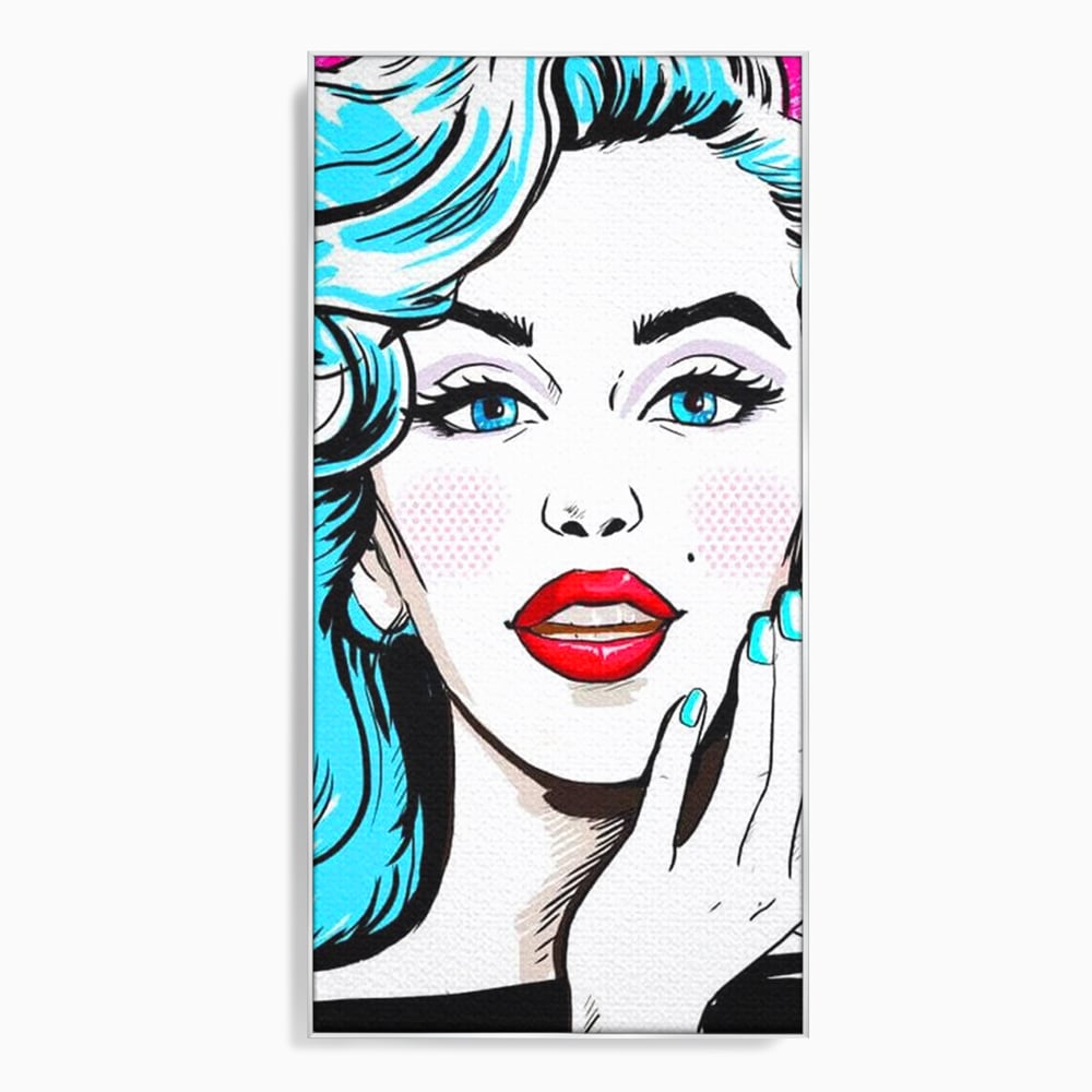 Tablou canvas cu tablou canvas cu femeie pop art, in rama de aluminiu argintiu