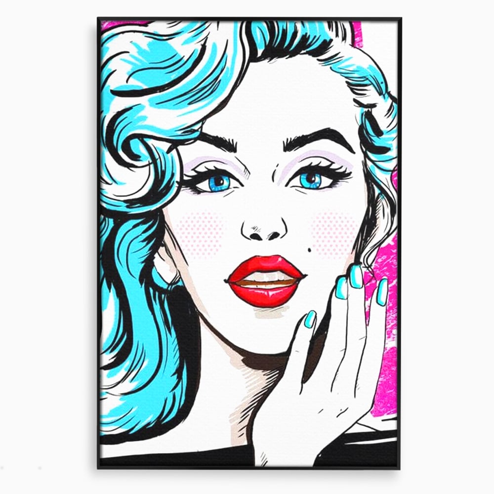 Tablou canvas cu tablou canvas cu femeie pop art, in rama de aluminiu negru