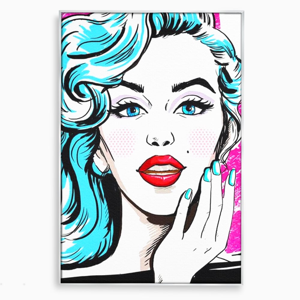 Tablou canvas cu tablou canvas cu femeie pop art, in rama de aluminiu argintiu