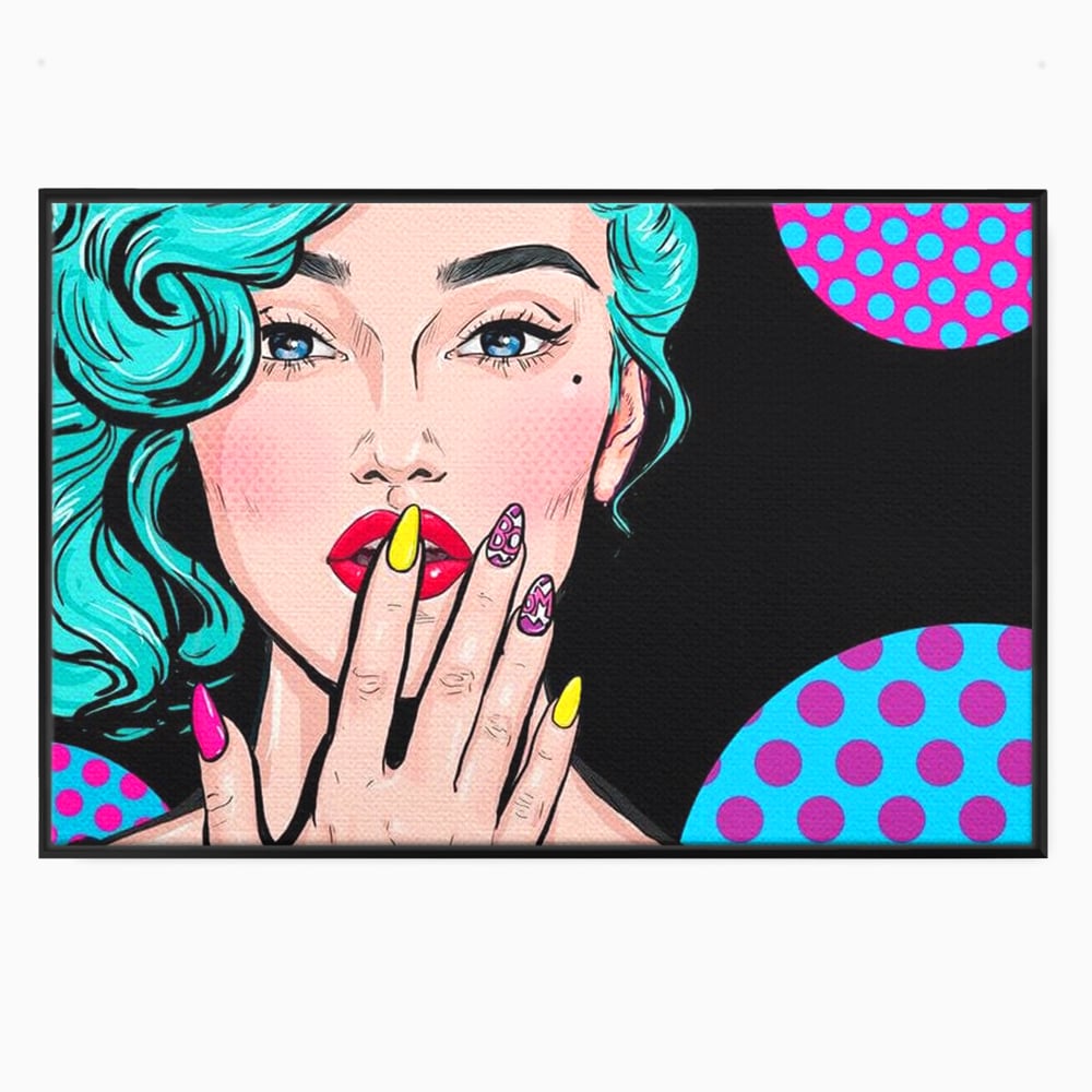 Tablou canvas cu tablou canvas cu femeie pop art, in rama de aluminiu negru