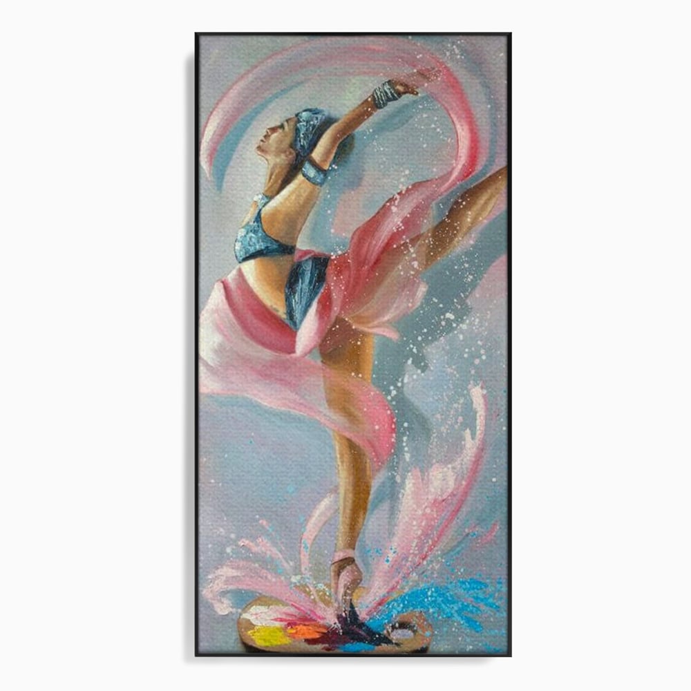 Tablou canvas cu tablou canvas cu balerina in zbor, in rama de aluminiu negru