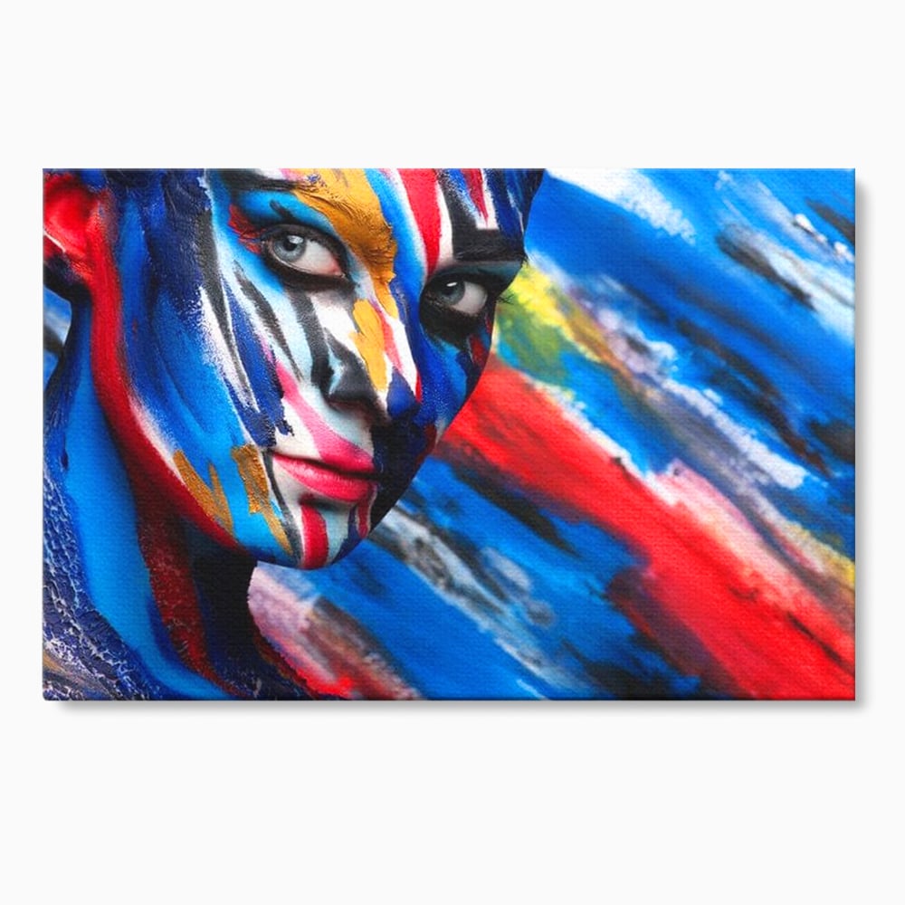 Tablou canvas cu tablou canvas cu fata de femeie pictata, fara rama, pe sasiu de lemn