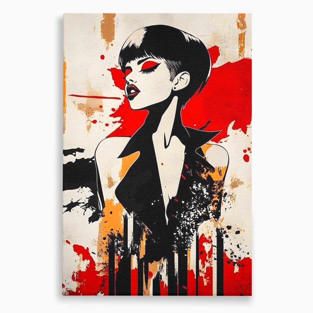 Tablou canvas cu tablou canvas cu portret de femeie stilizat, fara rama, pe sasiu de lemn