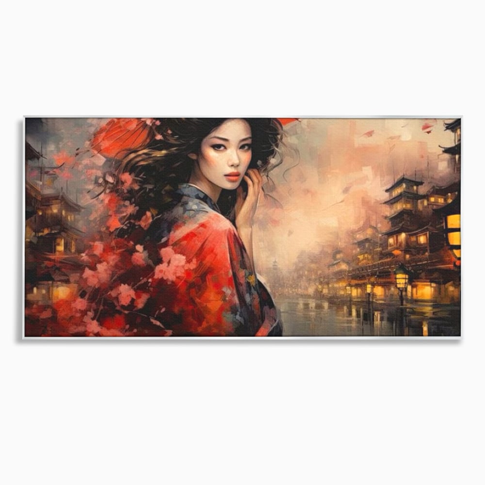 Tablou canvas cu tablou canvas cu gheisa in kyoto, in rama de aluminiu argintiu