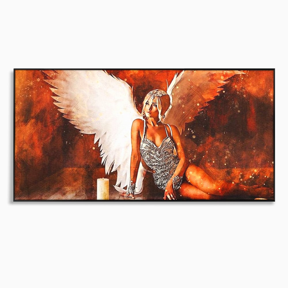 Tablou canvas cu tablou canvas cu inger si aripi, in rama de aluminiu negru
