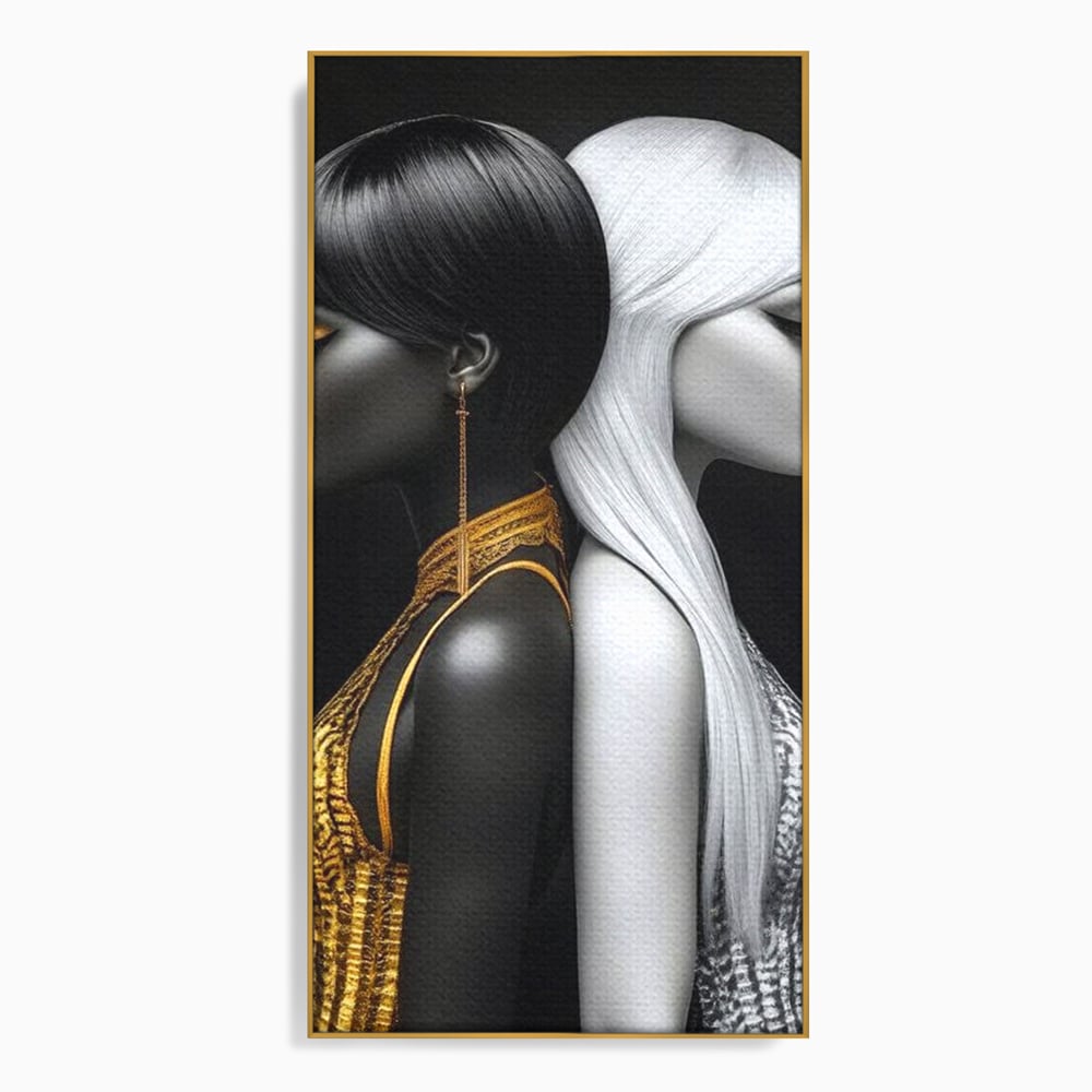 Tablou canvas cu tablou canvas cu doua fete in contrast, in rama de aluminiu auriu