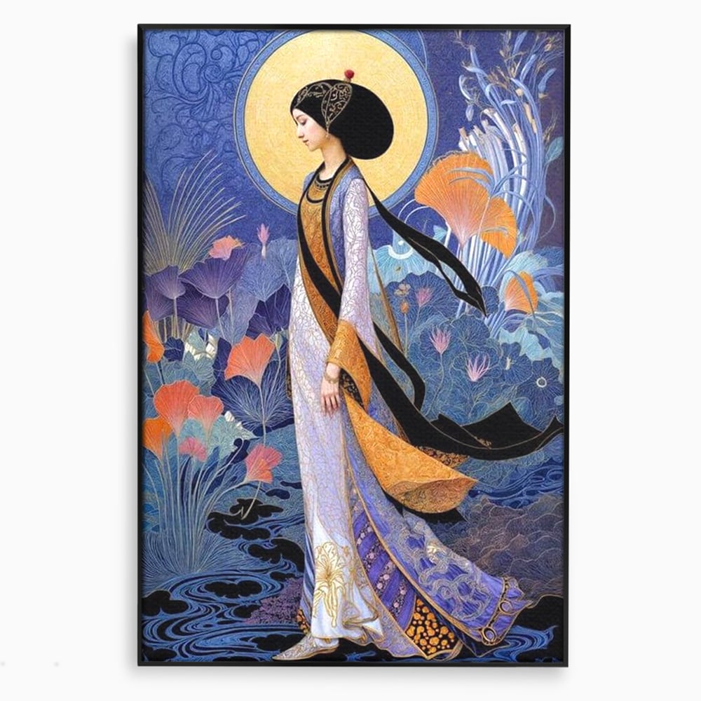 Tablou canvas cu tablou canvas cu regina in stil art nouveau, in rama de aluminiu negru