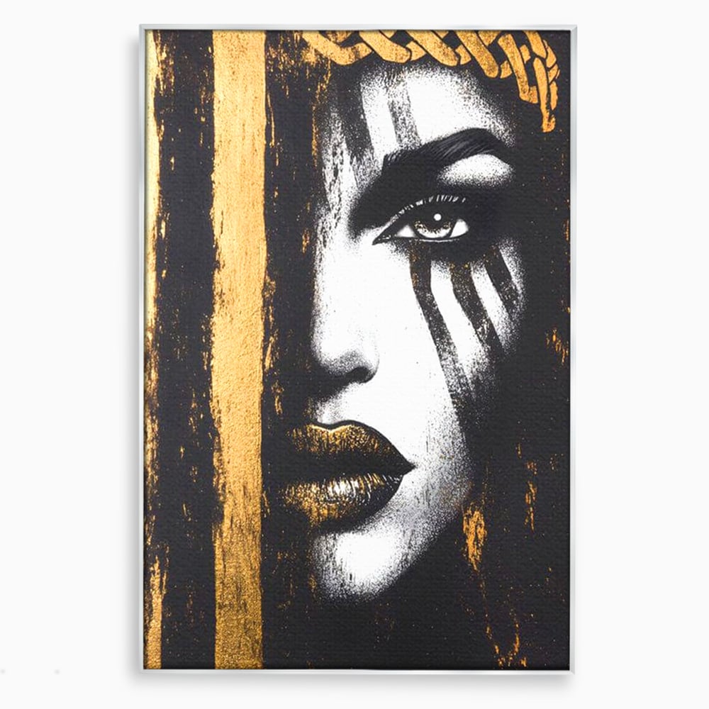 Tablou canvas cu tablou canvas cu chip de femeie, in rama de aluminiu argintiu
