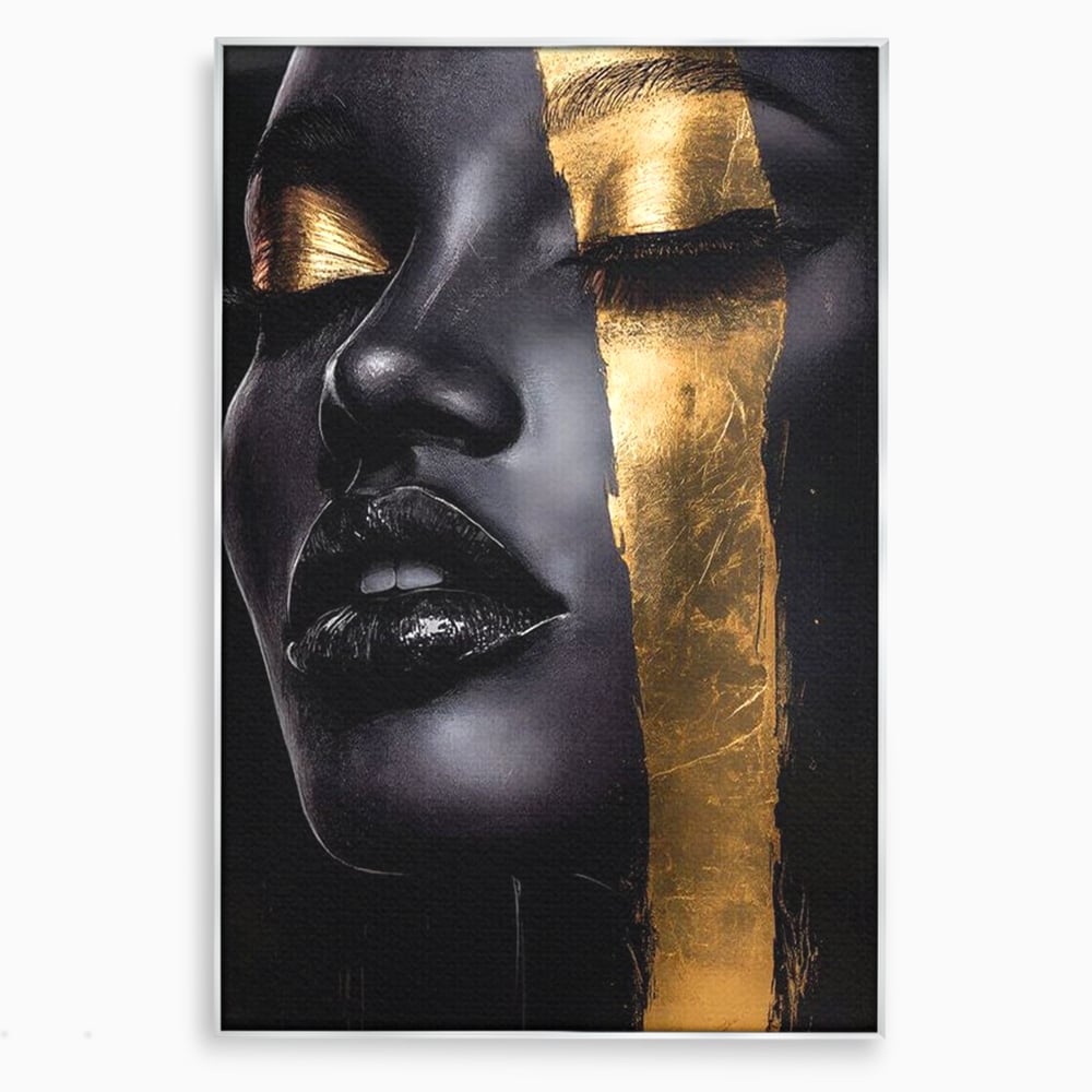 Tablou canvas cu tablou canvas cu chip de femeie, in rama de aluminiu argintiu